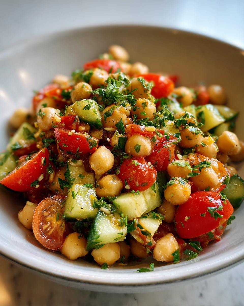 chickpea cucumber tomato salad - detail 1