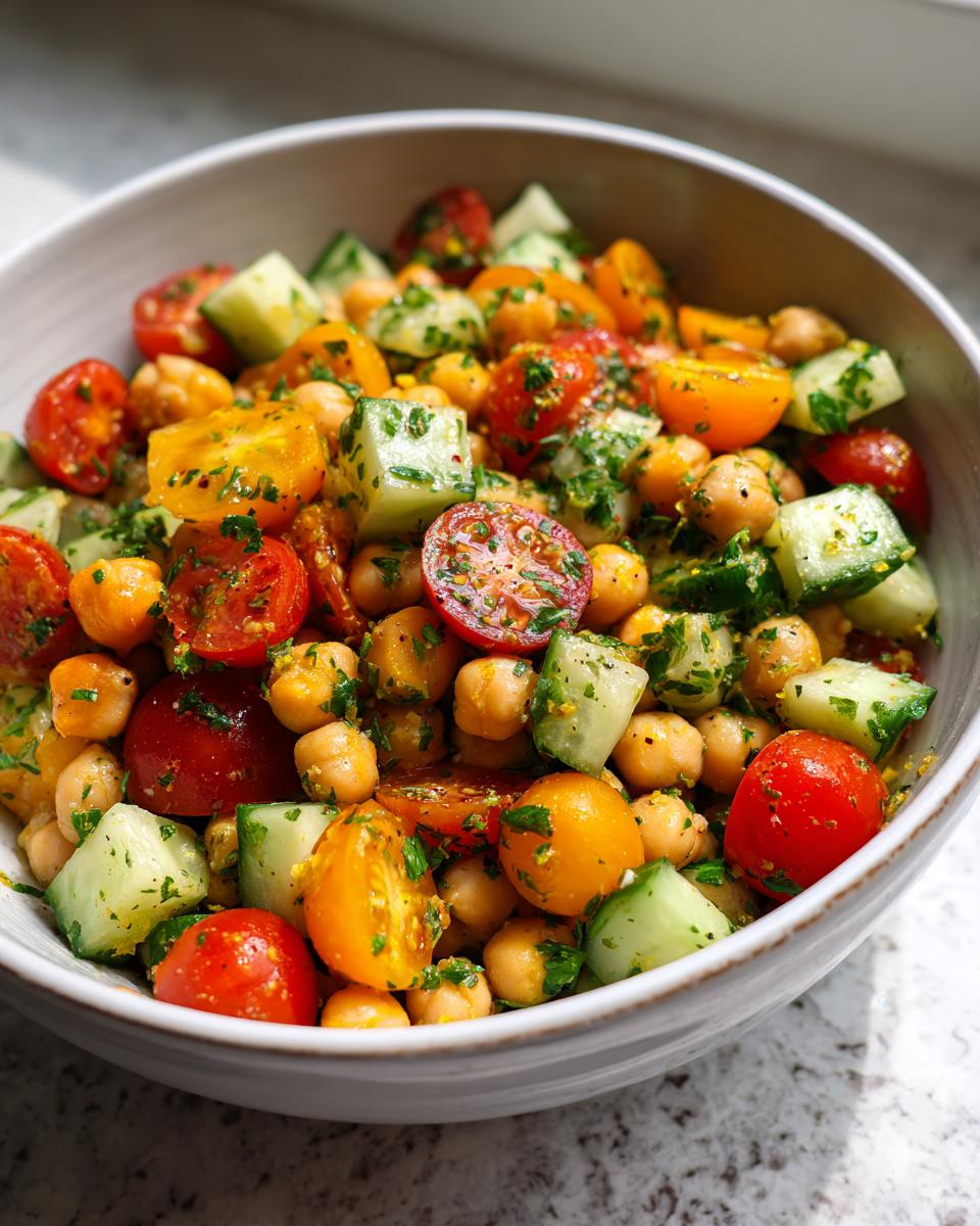 chickpea cucumber tomato salad - detail 2