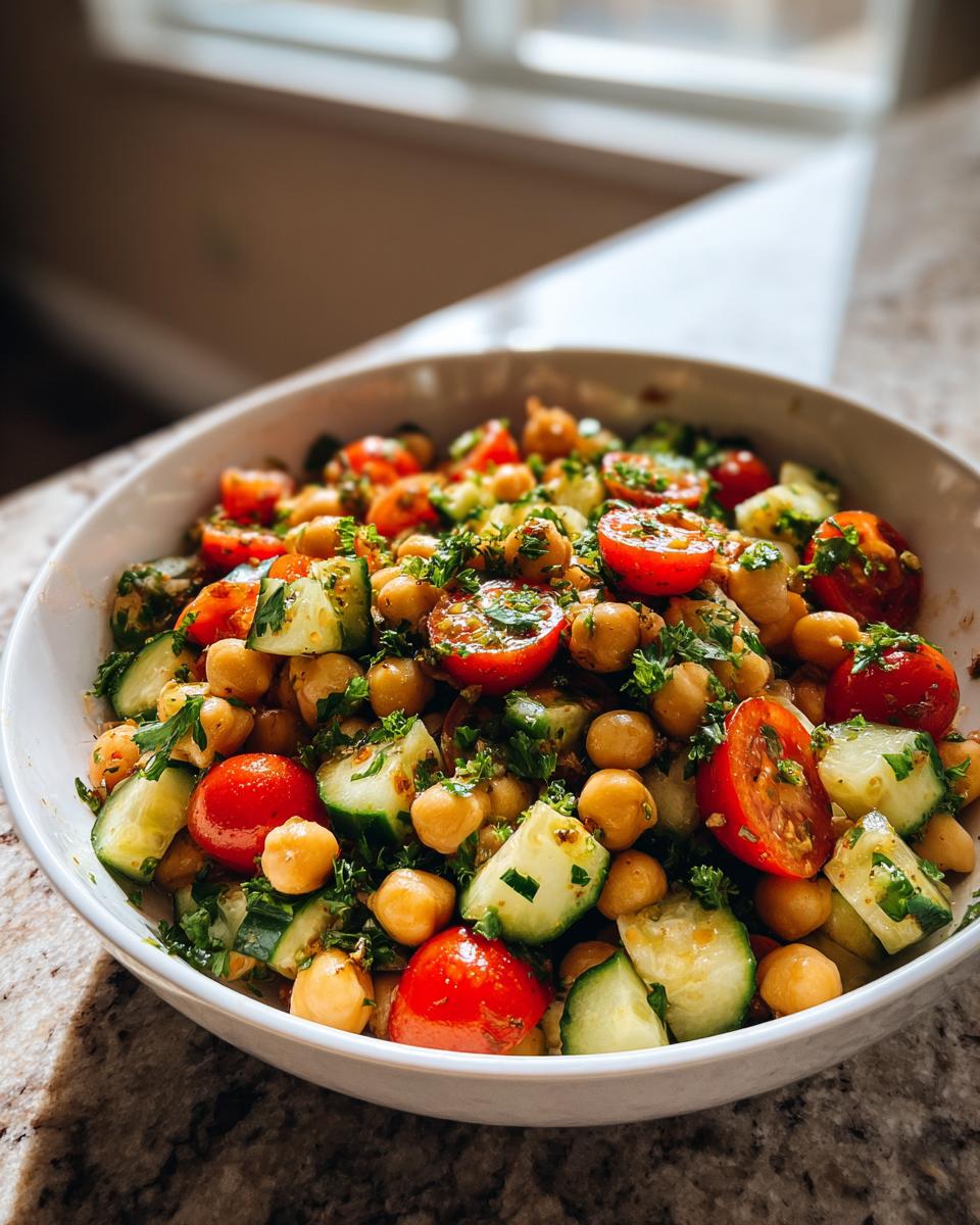 chickpea cucumber tomato salad - detail 3