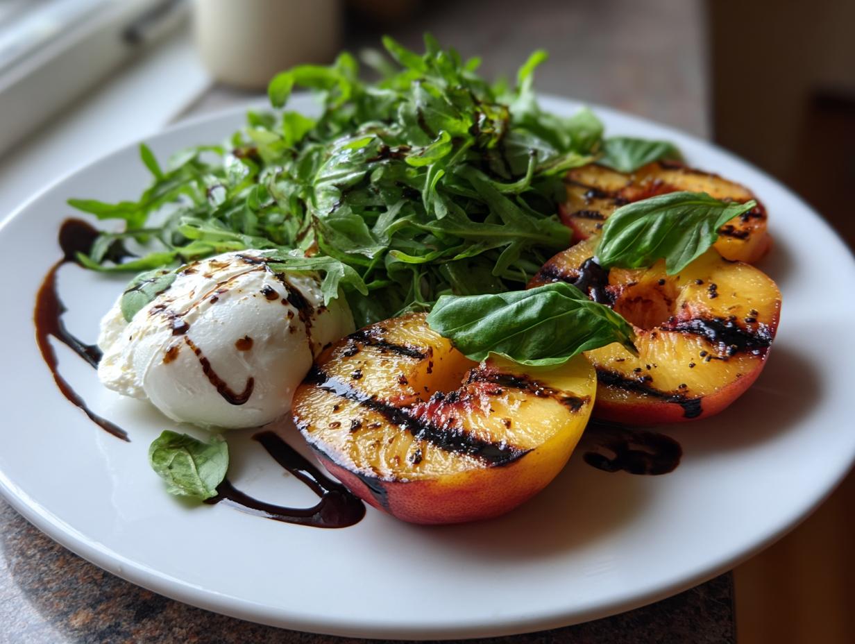 Irresistible Grilled Peach and Burrata Salad – Only 5 Ingredients!