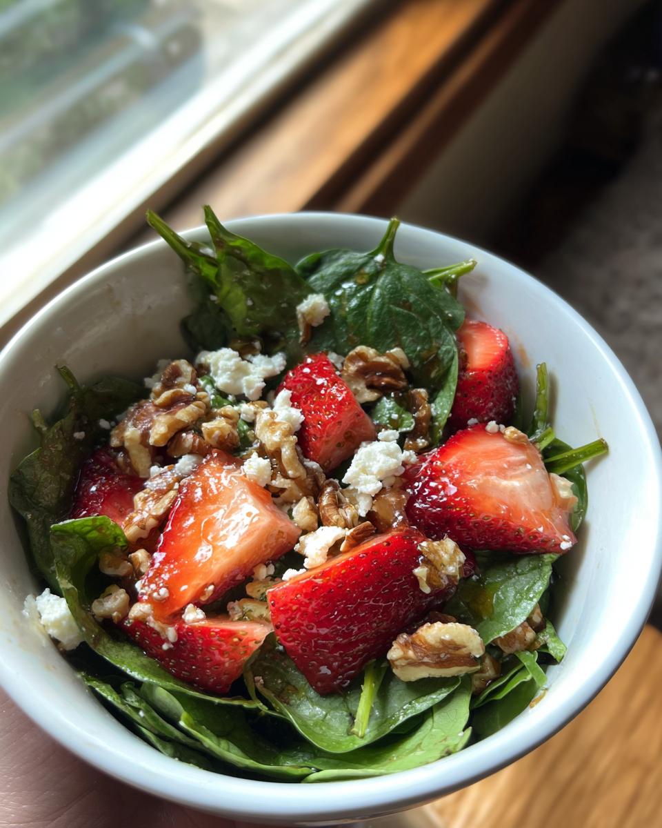 strawberry spinach walnut salad - detail 1