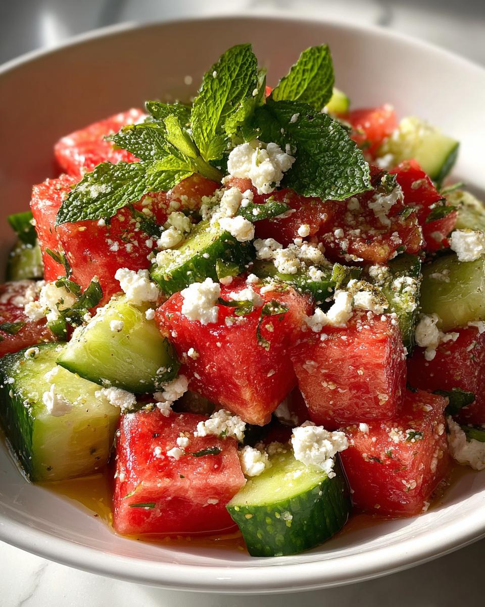 watermelon cucumber feta salad - detail 1