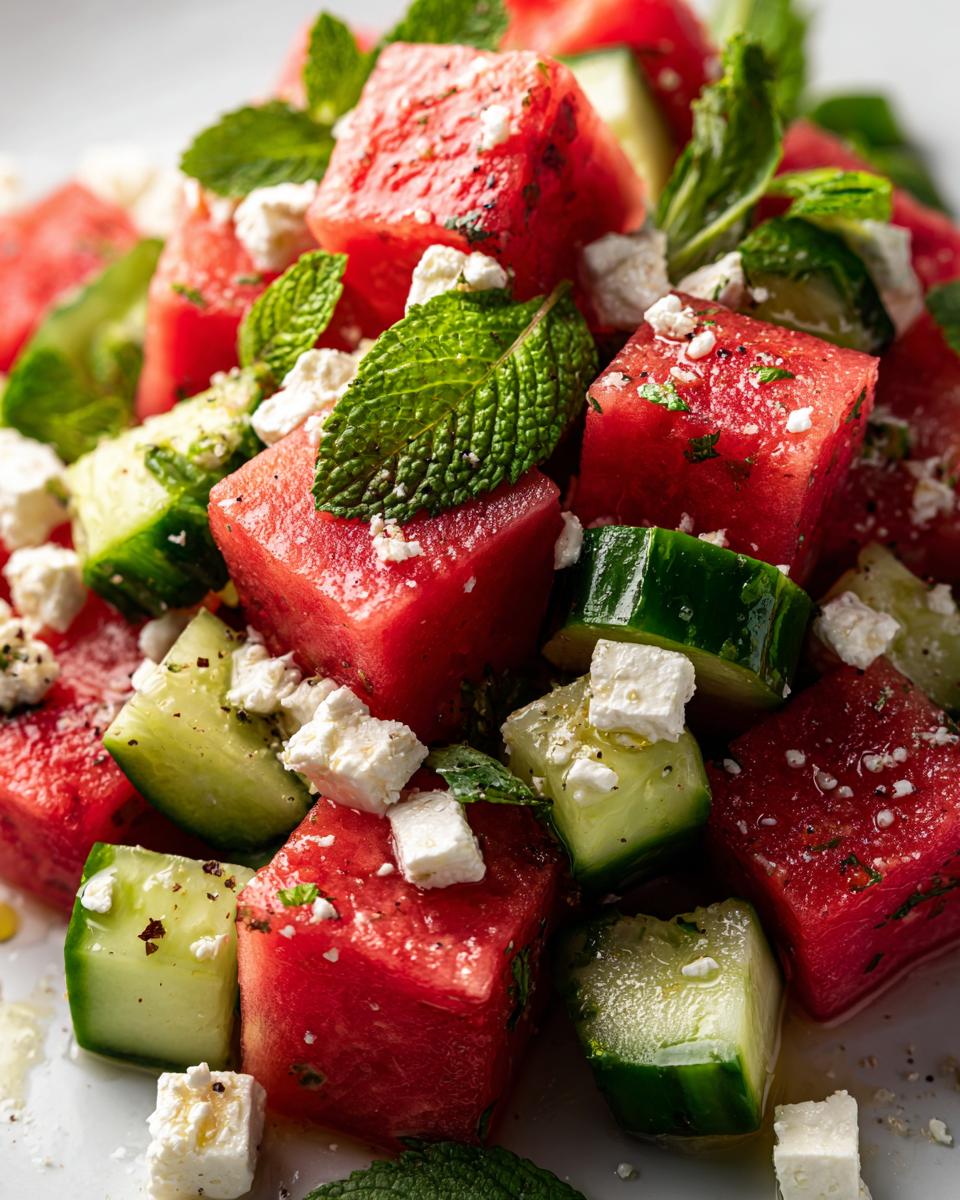 watermelon cucumber feta salad - detail 2