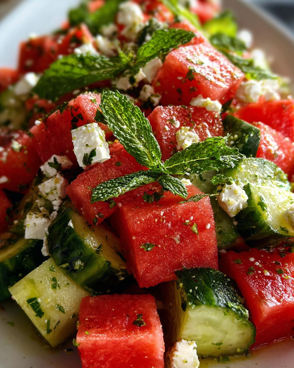 watermelon cucumber feta salad - detail 3