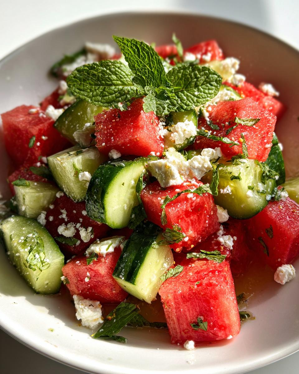 watermelon cucumber feta salad - detail 4