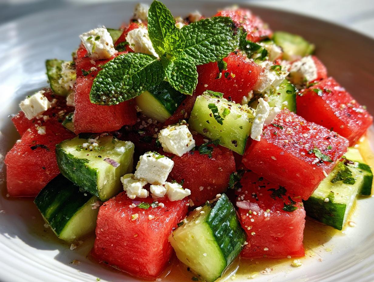 Refreshing Watermelon Cucumber Feta Salad in Just 10 Minutes